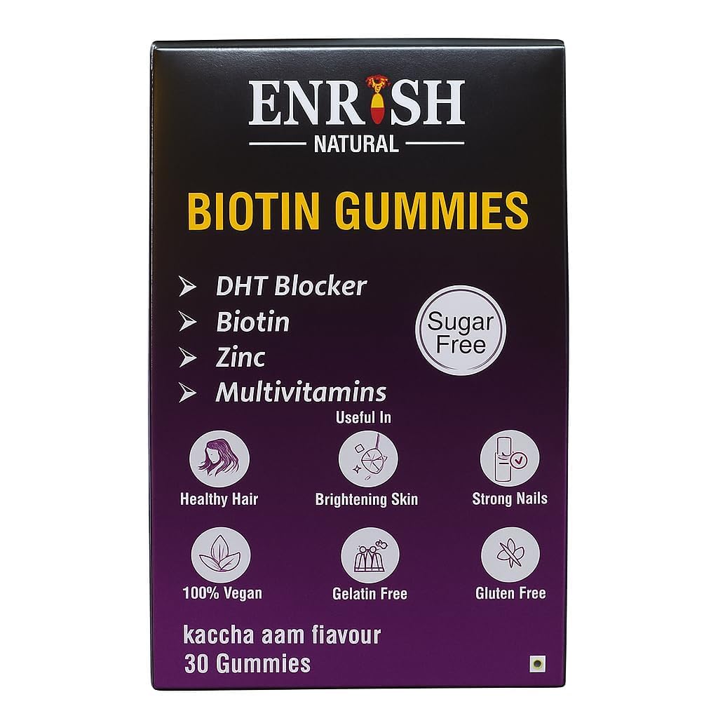 Biotin Hair Gummies | Kachha Aam Flavour | Biotin, DHT Blockers, Vitamin A, C, E, Fibre & Zinc | Gummies For Hair Growth & Skin Health For Women & Men - 30 Gummy