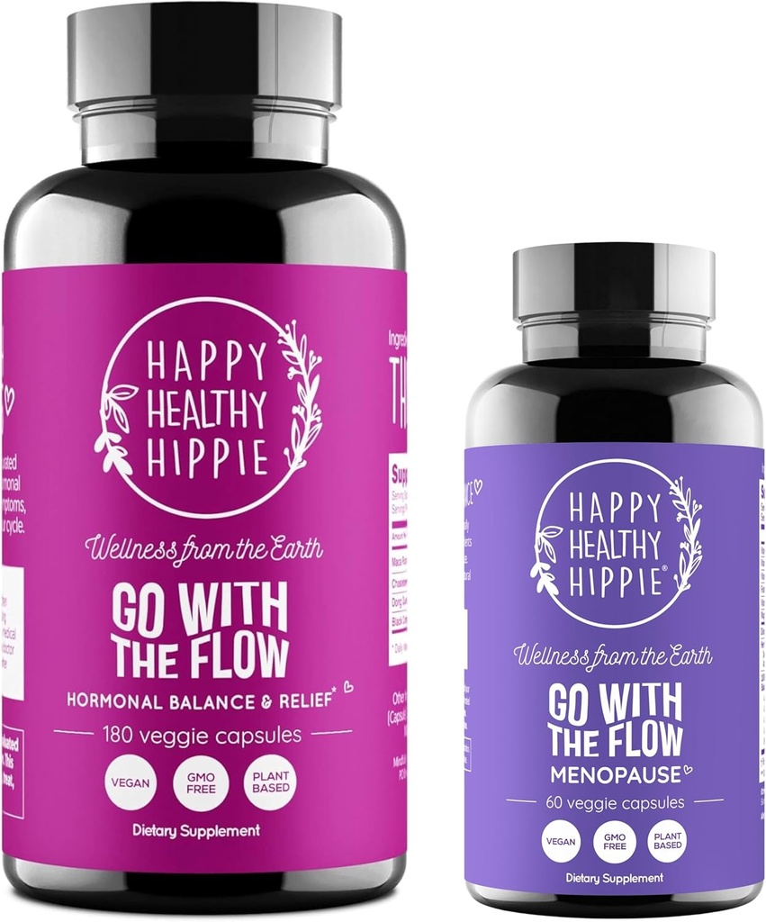 Happy Healthy Hippie Go with The Flow Ménopause Support & Go with The Flow Hormone Balance for Women (180ct)