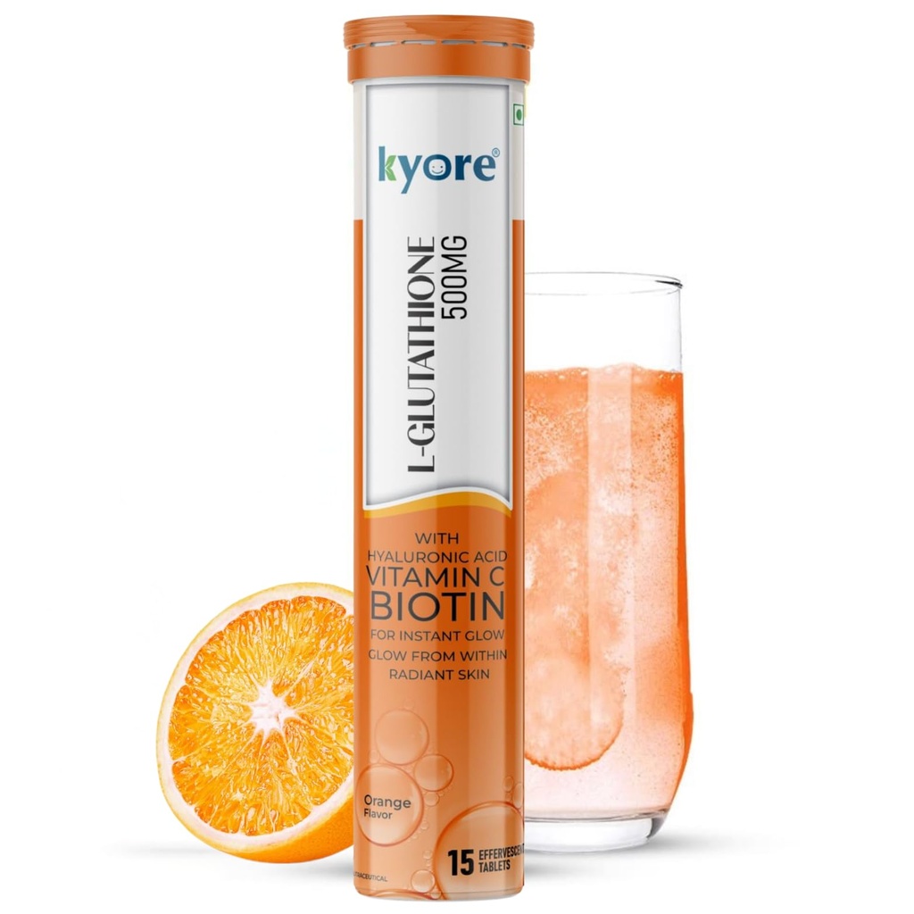 L-Glutathione Effervescent Tablets with Sea Buckthorn | 500mg for Skin Health Vitamin C, Hyaluronic Acid, Vitamin E & Biotin - Orange Flavour (Pack of 1)