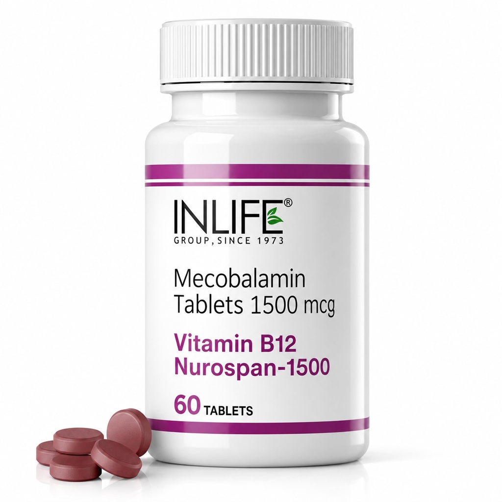 INLIFE Vitamin B12 Active Bioavailable Form, For Men Women, 60 Veg Tablets