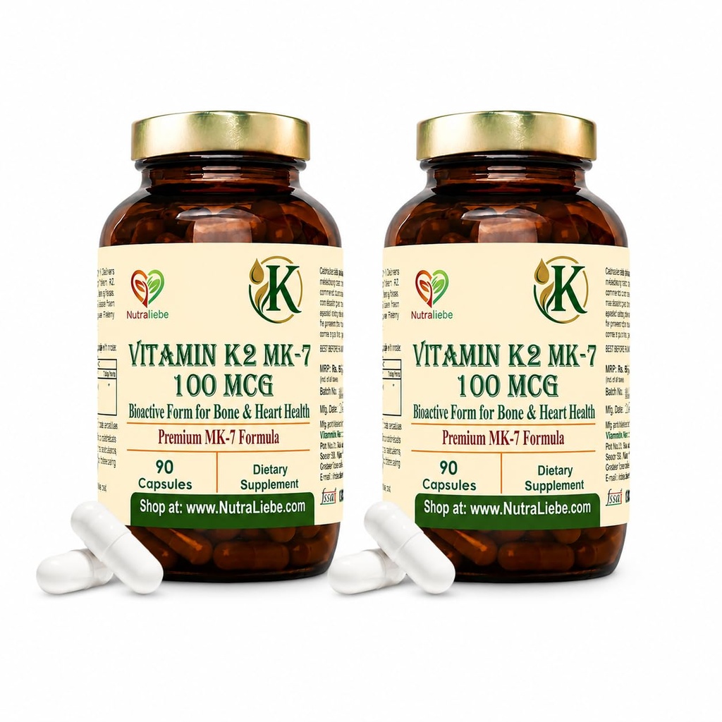 Vitamin K2 (as MK-7 Menaquinone-7) (Pack of 2) – High Bioavailability Formula for Bone Strength, Calcium Absorption & Heart Health | Supports Arterial Flexibility | 180 Veg Capsules | Non-GMO & Gluten-Free