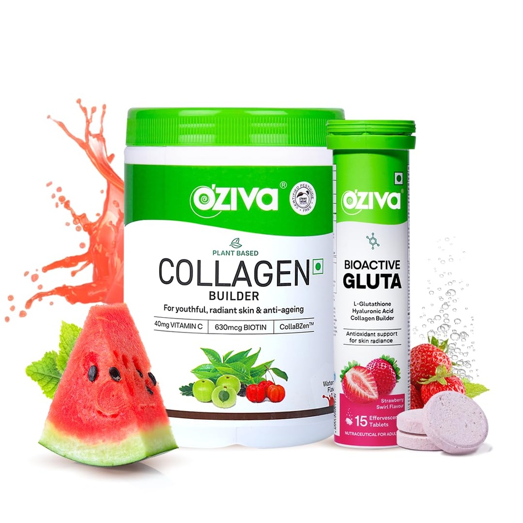 OZiva Collagen + Glutathione, for Radiant Skin, Strawberry
