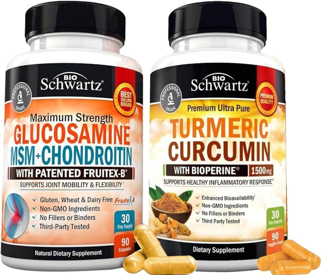 BioSchwartz Kurkumin mit schwarzem Pfeffer Extrakt 1500mg Komplex (1 Monat Versorgung) Plus Glucosamin Chondroitin MSM Triple Strength Joint Support Supplement (1 Monat Versorgung)