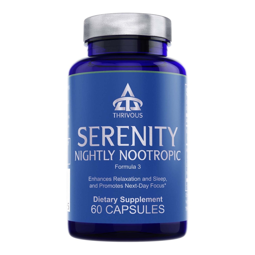 Thrivous Serenity Nightly Nootropic – Sleep & Relax Formula con KSM-66 Ashwagandha, L-Theanine, Magnesium Glycinate & Melatonin – 60 capsule vegane