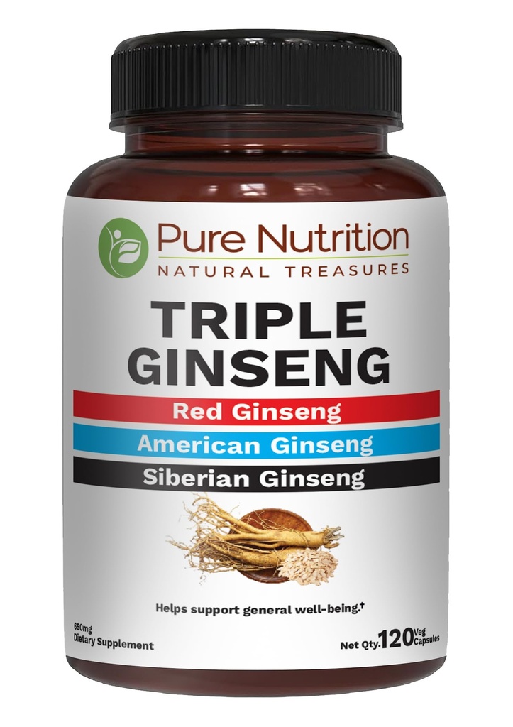 Pure Nutrition Triple Ginseng 650mg.120 Caps. Non OGM