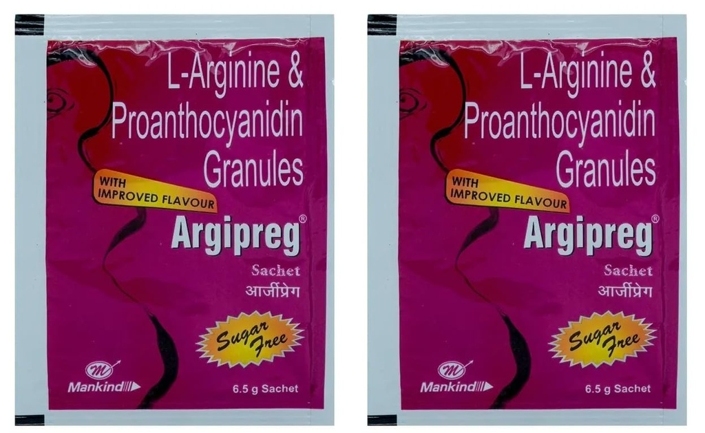 Mankind Argipreg L Granules Sugar Free - L-Arginine & Proanthocyanidin Supplement for Maternal Wellness & Circulation Support (18 x 6.5 gram sachets each) (Pack of 2)