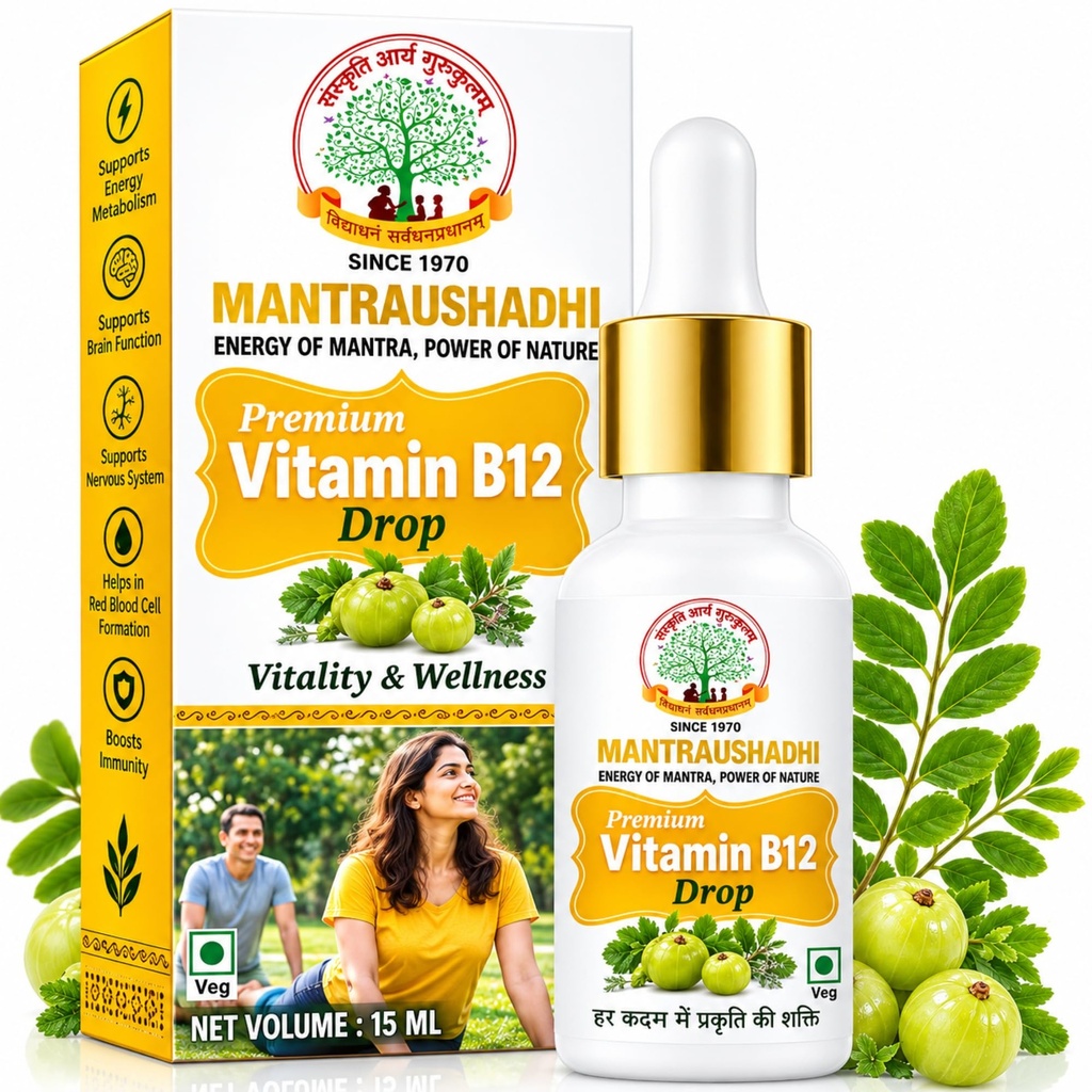Vitamin B12 Liquid Drops | Liquid Vitamin B12 Supplement for Adults & Kids | Energy, Brain & Nerve Support | Fast Absorption Formula with Herbal Extracts | Red Blood Cell Formation | 15 ml
