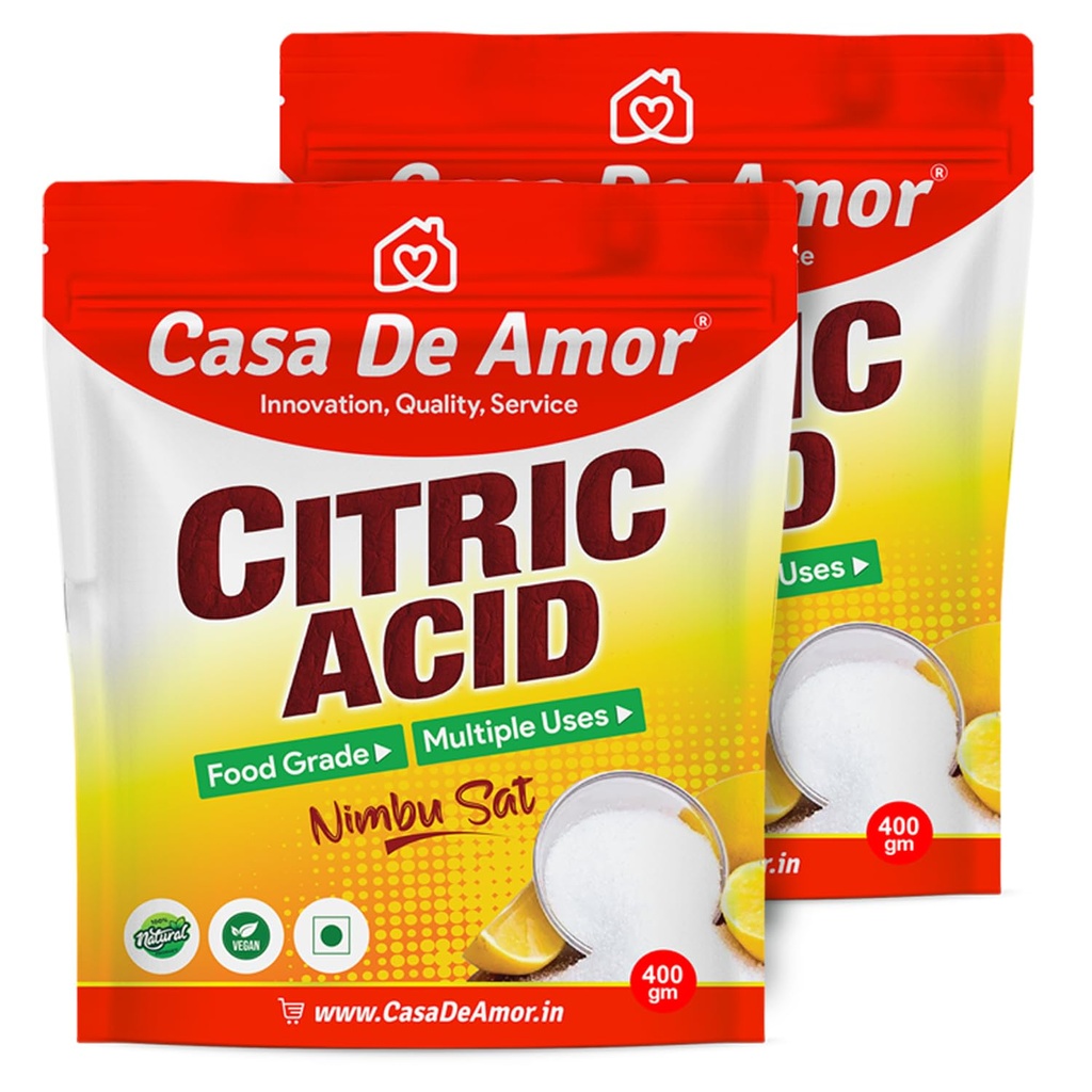 Casa De Amor Pure Citric Acid, Nimbu Sat, 2 Packs of 400 gm