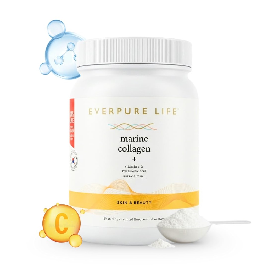 Vitamin C & Hyaluronic Acid Marine Collagen Powder (300g) | Hydrolysed Korean Supplement Peptides for Healthy, Glowing Skin | No Added Sugar & Unflavoured | For Men & Women