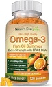 Extra Forza Omega 3 Gummie di olio di pesce con DHA & EPA | Ultra High Purity Omega 3 Gummy Supplemento per cuore sano, Joint & Brain Support | Vitamine di natura, Arancione Flavor | 120 Gummies
