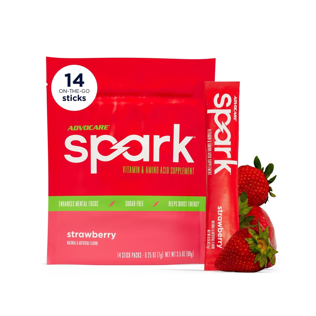 AdvoCare Spark Vitamin &amp; Amino Säure Supplement - Fokus & Energie Getränke Pulver Mischung mit Vitamin A, B-6, C & E - Auch enthalten L-Carnitin & L-Tyrosin - Erdbeere, 14 Stick Packs