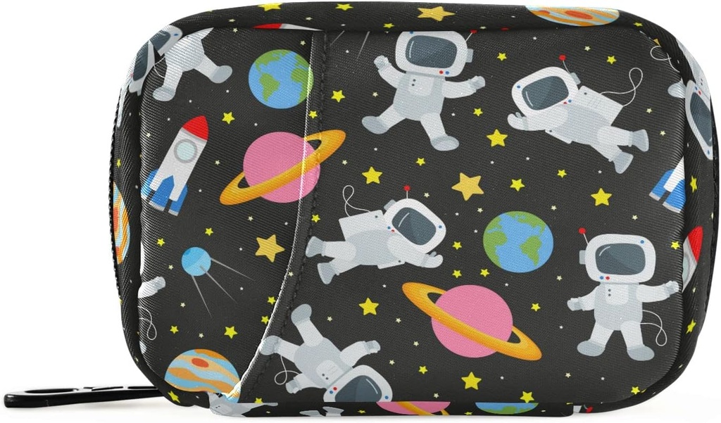 Space Travel Galaxy Astronauts Pille Box 7 Tage Pille Tasche Reise Pille Organizer Tasche mit Reißverschluss Tragbare Wochentasche Kompakte Größe für Vitamin Supplement Halter
