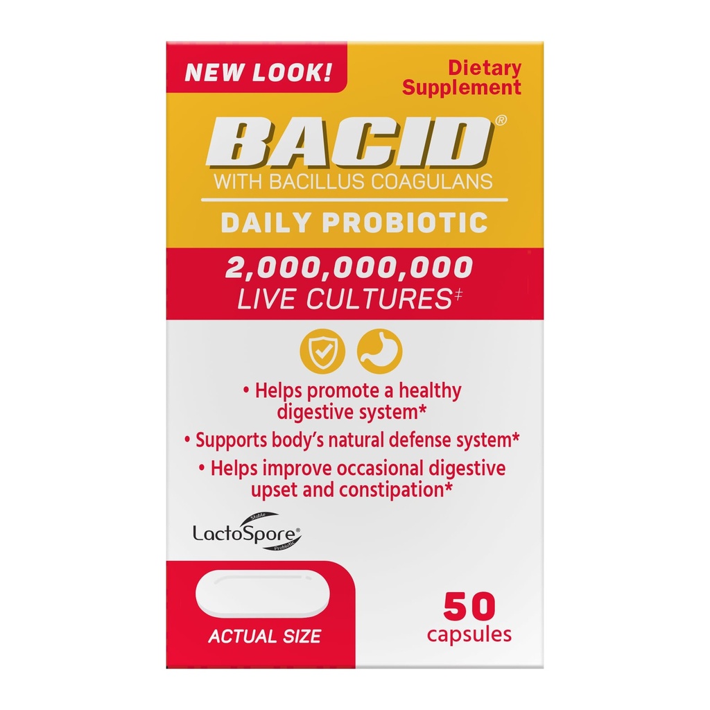 Bacid Daily Probiotic mit Bacillus Coagulans, 50 Count, Verdauungsergänzung zur Verbesserung der okzialen Verstopfung