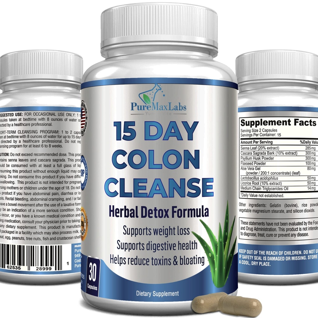 YUMMYVITE 15 jours Colon Cleanse et detox, formule de désintoxication à base de plantes, soutient la perte de poids, le soulagement de la constipation - stimule l'énergie. Flush Toxins, Nettoyeur naturel sans danger pour les hommes et les femmes - 30 capsules