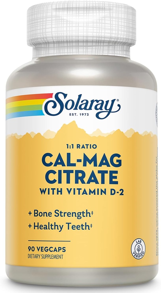 SOLARAY Cal-Mag Citrate w/D 2 1:1 | 90 VegCaps