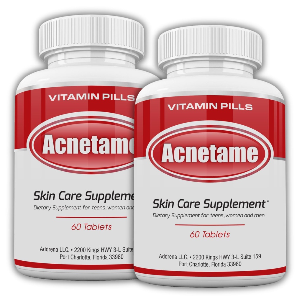 Pills d'acné 2 Pack 120 Pills- Suppléments de vitamine pour les ruptures d'acné- Comprimés de boutons hormonaux pour nettoyer la peau grasse pour les femmes, les hommes, les adolescents et les adultes