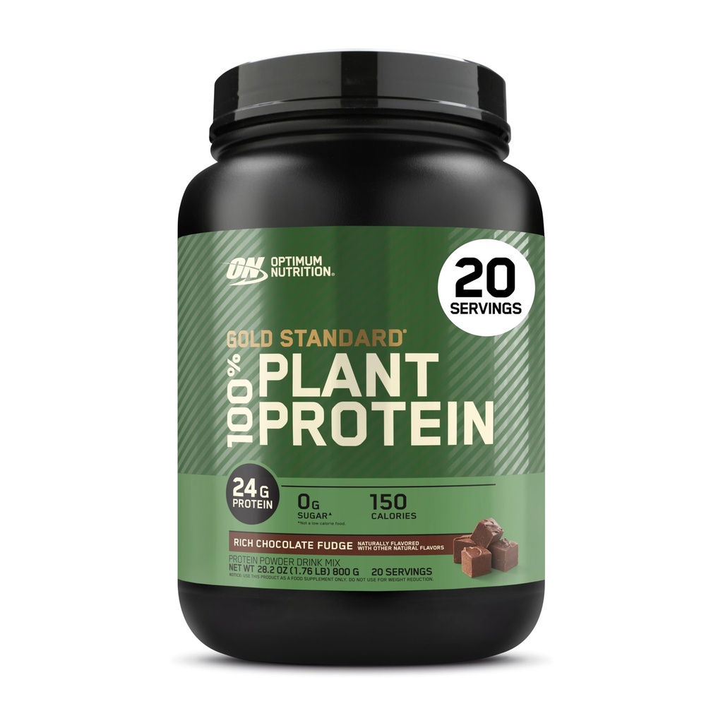 Optimum Nutrition Gold Standard 100% pflanzliches Proteinpulver, Glutenfrei, Veganprotein für Muskelunterstützung und -gewinnung mit Aminosäuren - Rich Chocolate Fudge, 20 Portionen (Packaging May Vary)