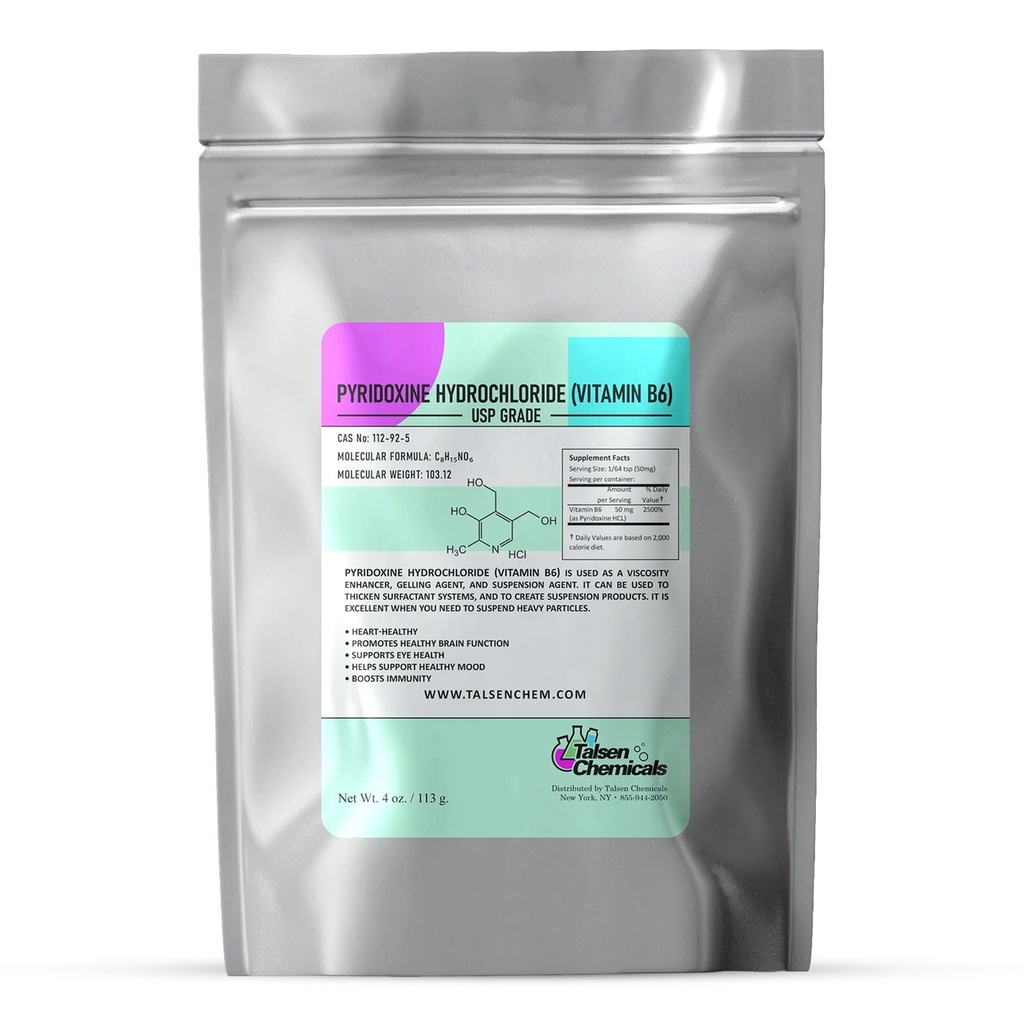 Vitamin B6 Pulver (4 Oz / 113 Gramm) Pyridoxin HCL Pulver für die richtige Funktion von Zuckern, Fetten und Proteinen im Körper unterstützt Stoffwechsel und Nervensystem Funktion