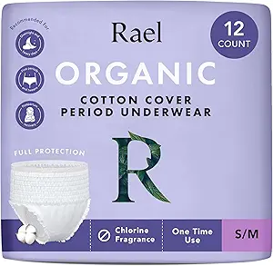Sous-vêtements jetables Rael pour femmes, Couverture en coton biologique - Plaquettes d'incontinence, Essentiels postpartum, Sous-vêtements jetables, Non parfumé, Couverture maximale (taille S-M, 12 comtes)