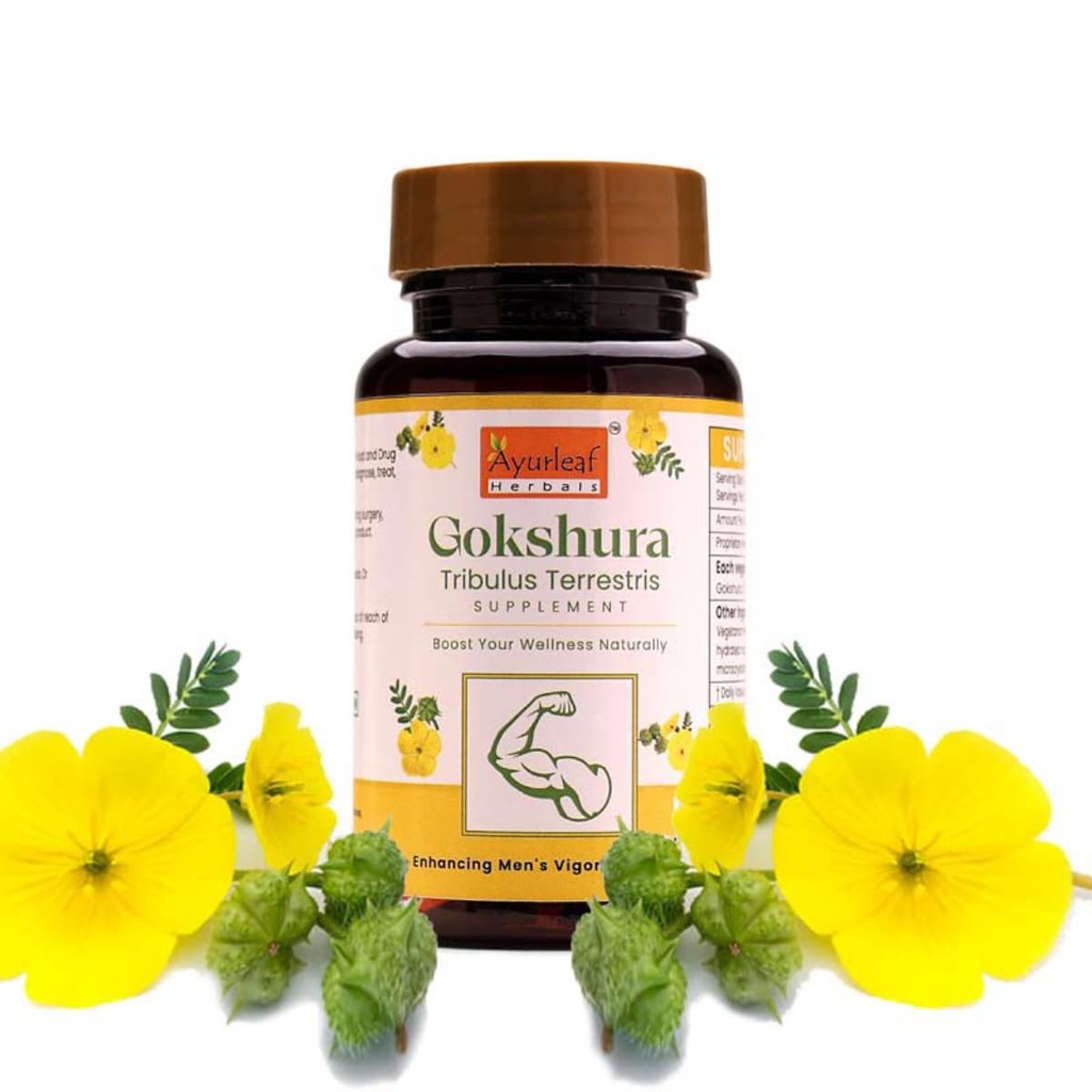 Ayurleaf Herbals Gokshura Tribulus-500mg Capsules | Boosts Vitality & Stamina | Supports Gut Health | 100% Natural Herb (Pack of 2, 120 Capsules)