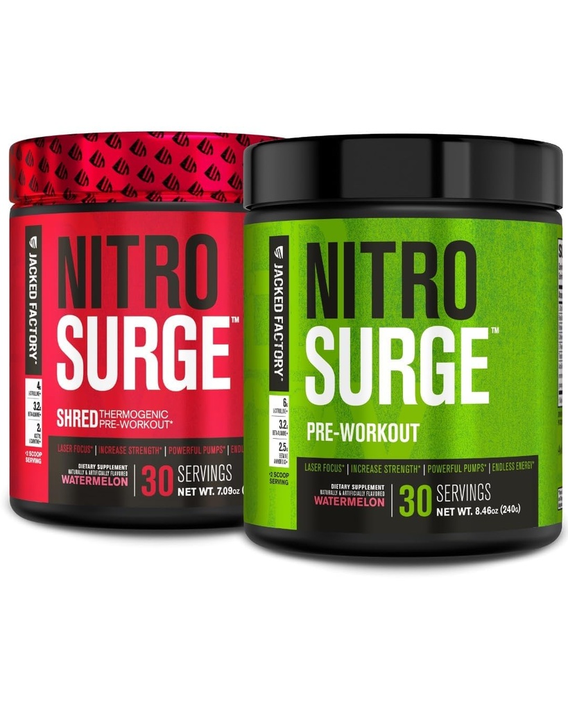 Jacked Factory Nitrosurge Shred Thermogenic Pre-Workout in Watermelon & Watermelon Nitrosurge Pre-allenamento per uomini e donne