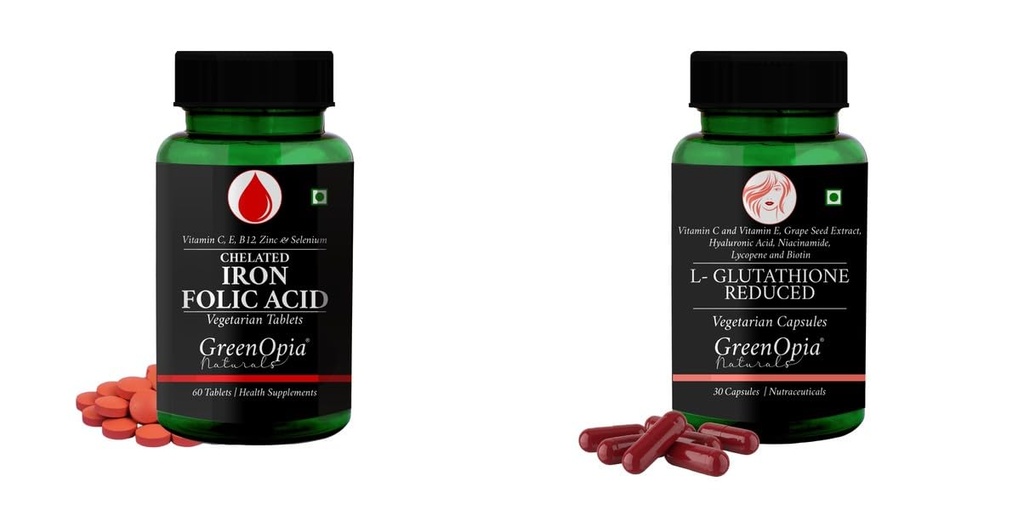Iron Folic Acid Tablets L Glutathione Reduced Wellness Daily Vitality |60 CAPSULES
