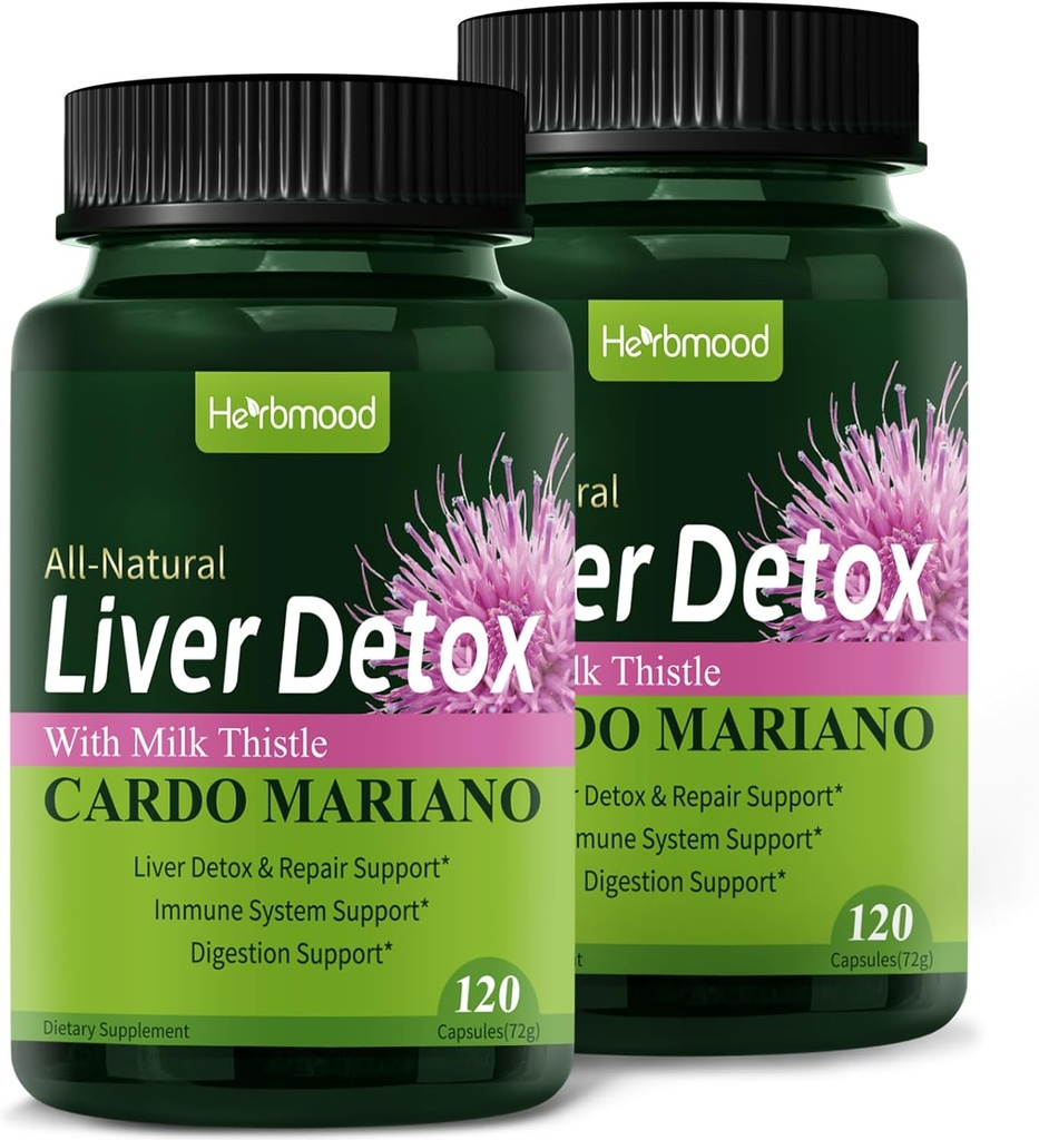 Herdmood Silymarin Milk Thistle Liver Detox Capsules for Fatty Liver, Alcachofa y Cardo Mariano con Silimarina para el Higado Graso, Liver Cleanse Detox & Repair Formula w/Artichoke Extract. 240paese