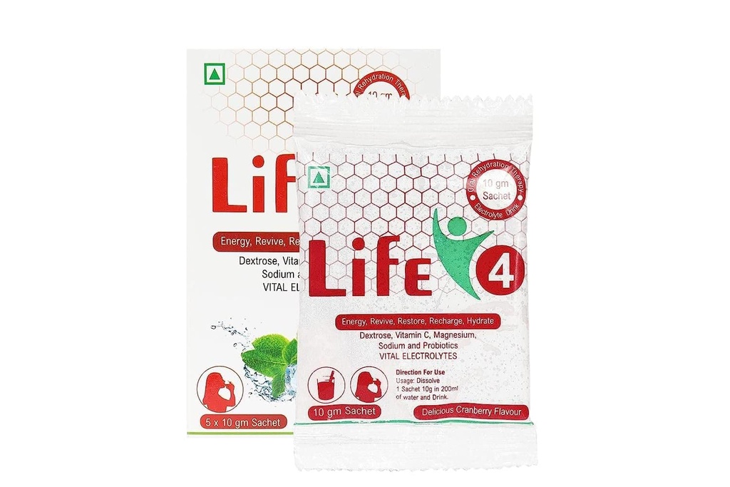 Life 4 Blue Sachet Dexteode | Vitamin C | Magnesium | Sodium and Probiotics Vital Electrolytes Sachets (10 Gram Each Sachet) (10 Sachet)