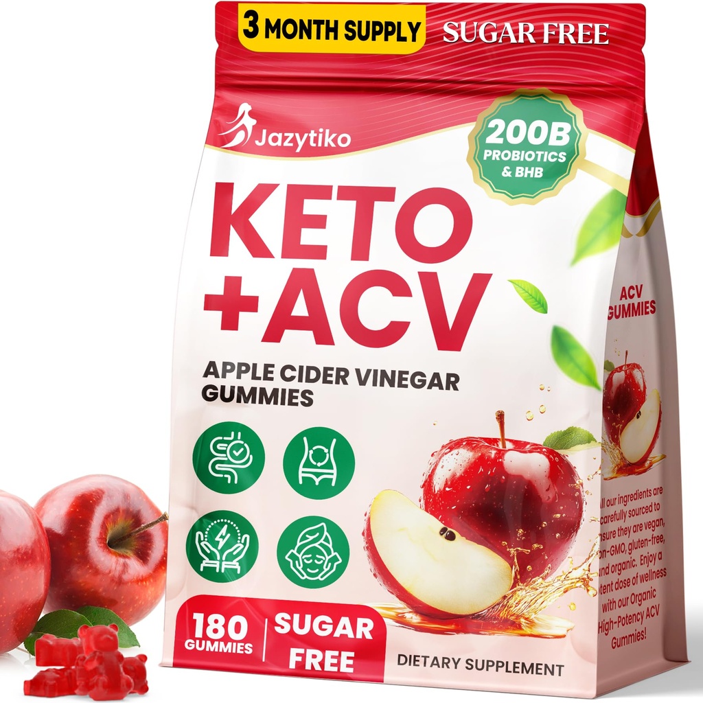 Aceto di sidro di mele Gummies, Advanced ACV Gummy with Probiotics, BHB, B12 e Keto Support - Keto Acv Gummies for Detox, Metabolismo, Digestione, Gut & Immune Health - Sugar Free, Vegan, 180 Counts