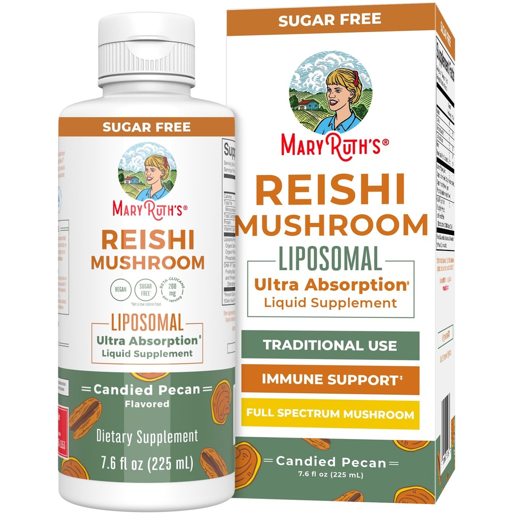 MaryRuth Organics Reishi Vegan Pilzergänzung | Ultra Absorption Liposomal | Immununterstützung mit 200mg Beta-Glucans, Vegan |Full Spectrum Reishi Pilze Fruchtkörper | 7,6 oz,