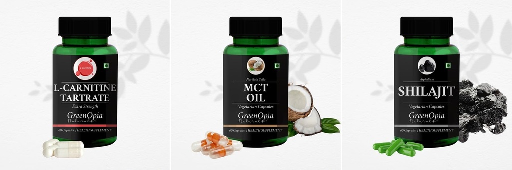 L Carnitine 1 + Mct Oil Vegan Shilajit Daily Health Pack |60 CAPSULES