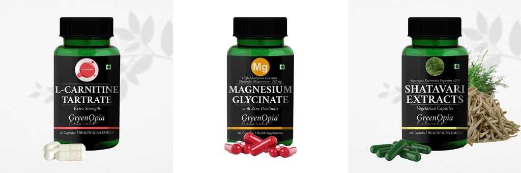 L Carnitine 1 + Magnesium Glycinate Zinc Shatavari Daily Health Pack |60 CAPSULES