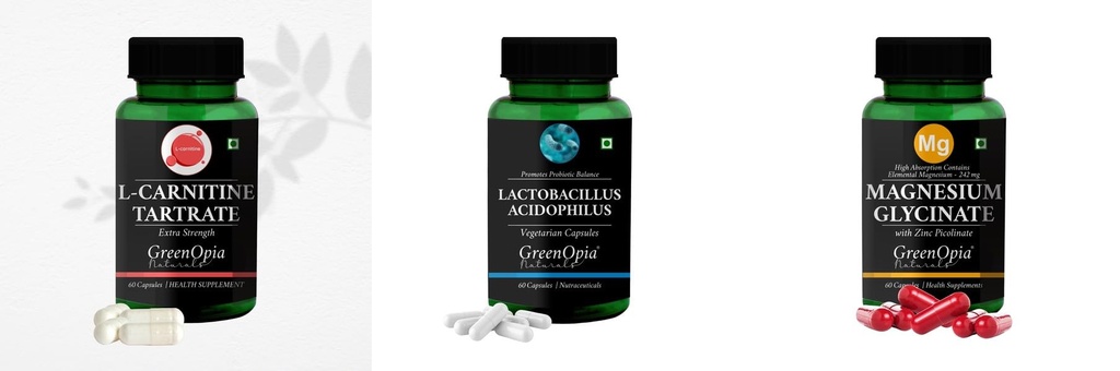 L Carnitine 1 +Lactobacillus + Magnesium Glycinate Zinc Daily Health Pack |60 CAPSULES