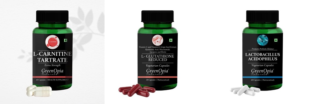 L Carnitine 1 +L Glutathione Reduced +Lactobacillus Daily Health Pack |60 CAPSULES