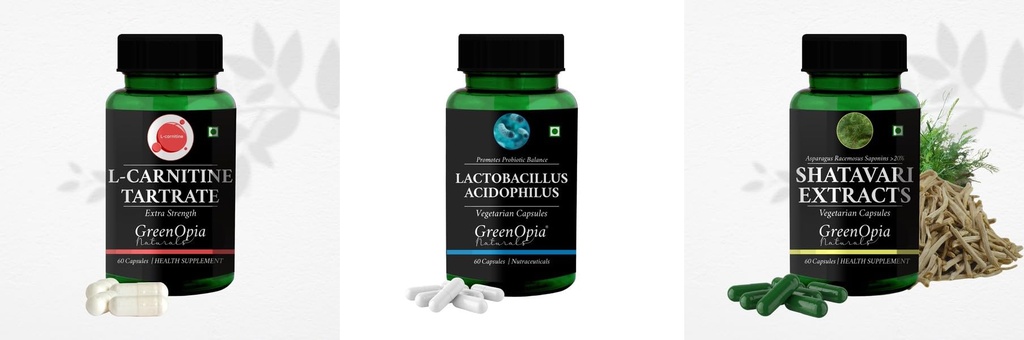 L Carnitine 1 +Lactobacillus + Shatavari Daily Health Pack |60 CAPSULES