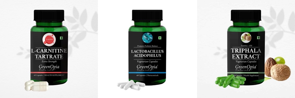 L Carnitine 1 +Lactobacillus + Triphala Daily Health Pack |60 CAPSULES