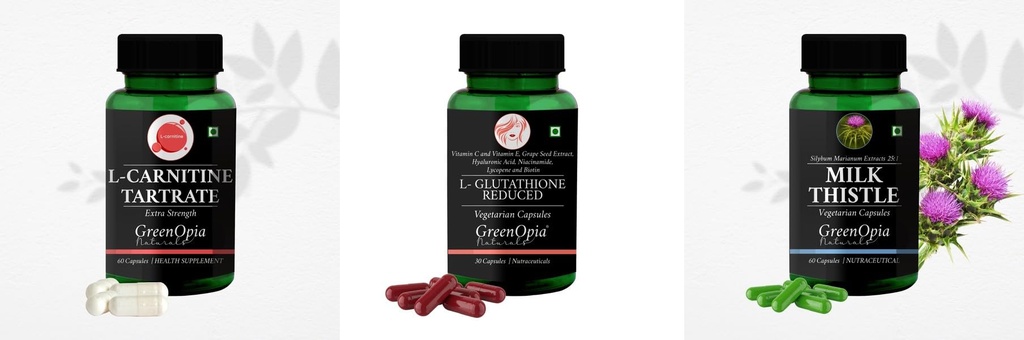 L Carnitine 1 +L Glutathione Reduced + Milk Thistle Daily Health Pack |60 CAPSULES