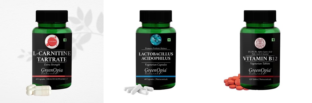 L Carnitine 1 +Lactobacillus + Vitamin B12 Tablets Daily Health Pack |60 CAPSULES