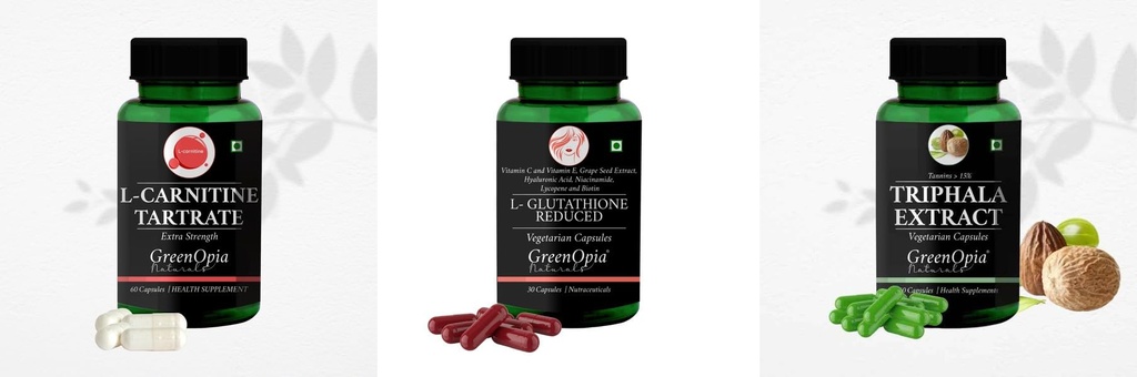 L Carnitine 1 +L Glutathione Reduced + Triphala Daily Health Pack |60 CAPSULES
