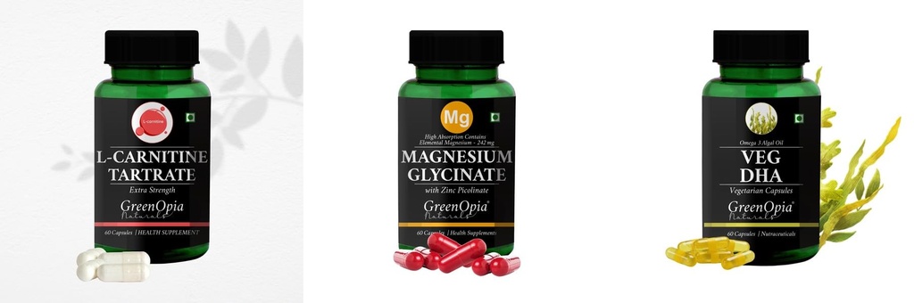 L Carnitine 1 + Magnesium Glycinate Zinc Veg Dha Daily Health Pack |60 CAPSULES