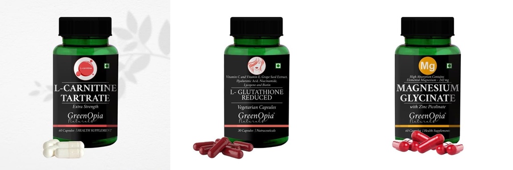 L Carnitine 1 +L Glutathione Reduced + Magnesium Glycinate Zinc Daily Health Pack |60 CAPSULES