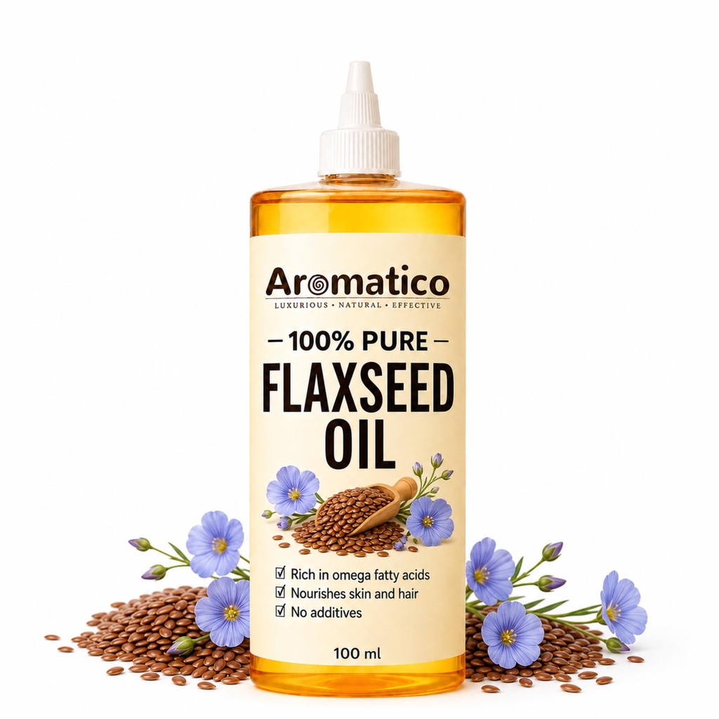 AROMATICO Flaxseed Oil for Skin, Hair, Scalp Massage & Lightweight DIY Beauty Care | Omega 3,6 & 9 Rich for Glowing Skin & Hair Growth - 100ml