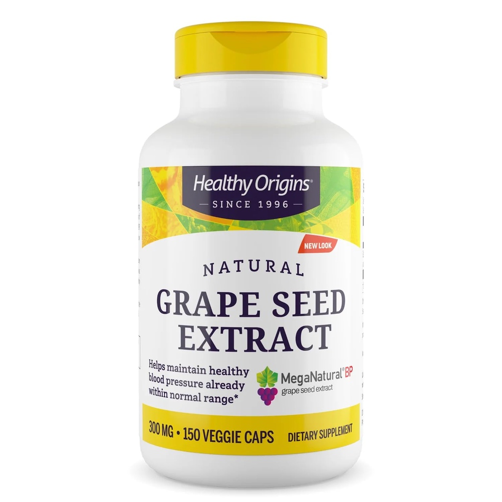 Origines saines Extrait de graines de raisins 300 mg (MegaNatural BP, non-OGM, California-Grown, sans gluten, soutient une pression artérielle saine), 150 capsules de légumes