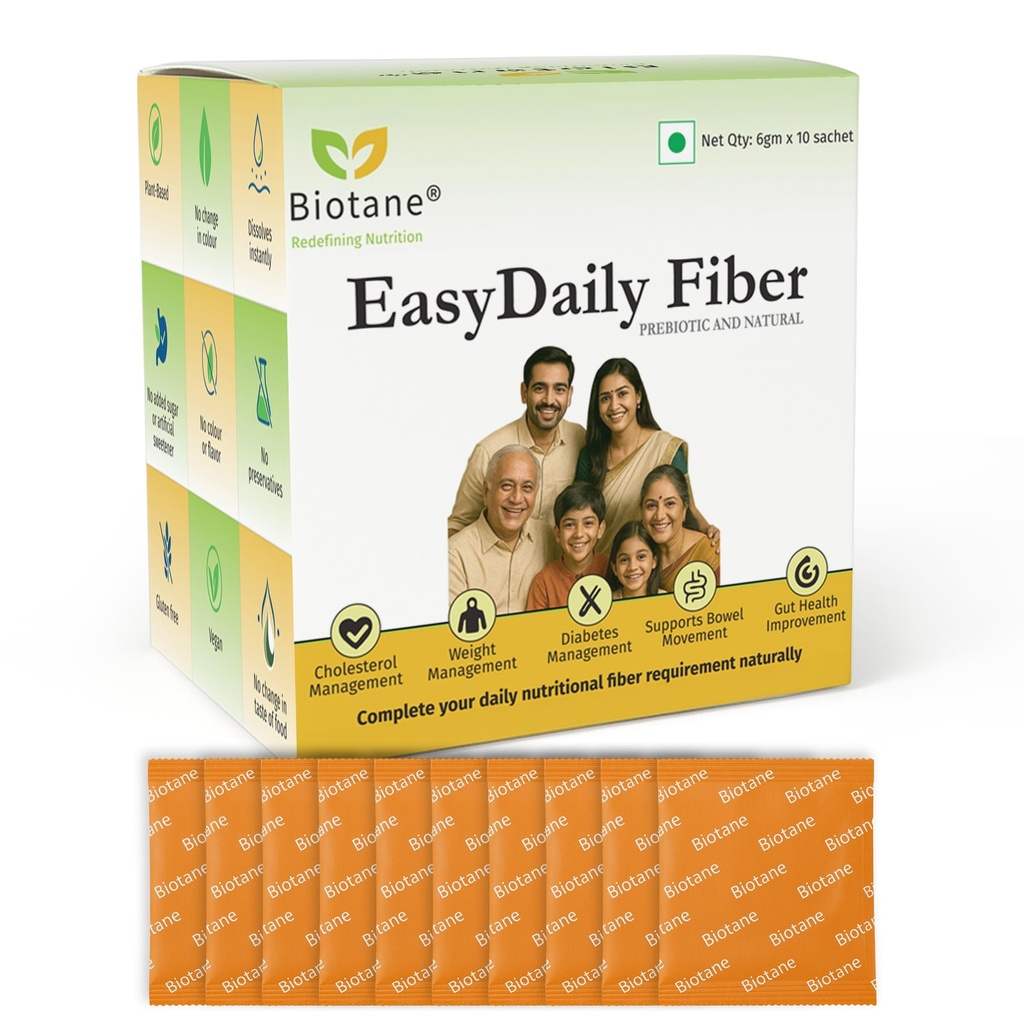 Biotane EasyDaily Fiber | Prebiotic Fiber for Gut Health Support | Maintains Cholesterol | Promotes Digestion & Regular Bowel Movements | No colour, No flavor, No Preservative | 6gm x 10 Sachet