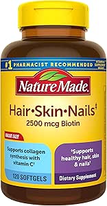 Cheveux, peau et ongles avec 2500 mcg de softgels Biotin, 60 Compte pour soutenir les cheveux, la peau et les ongles sains
