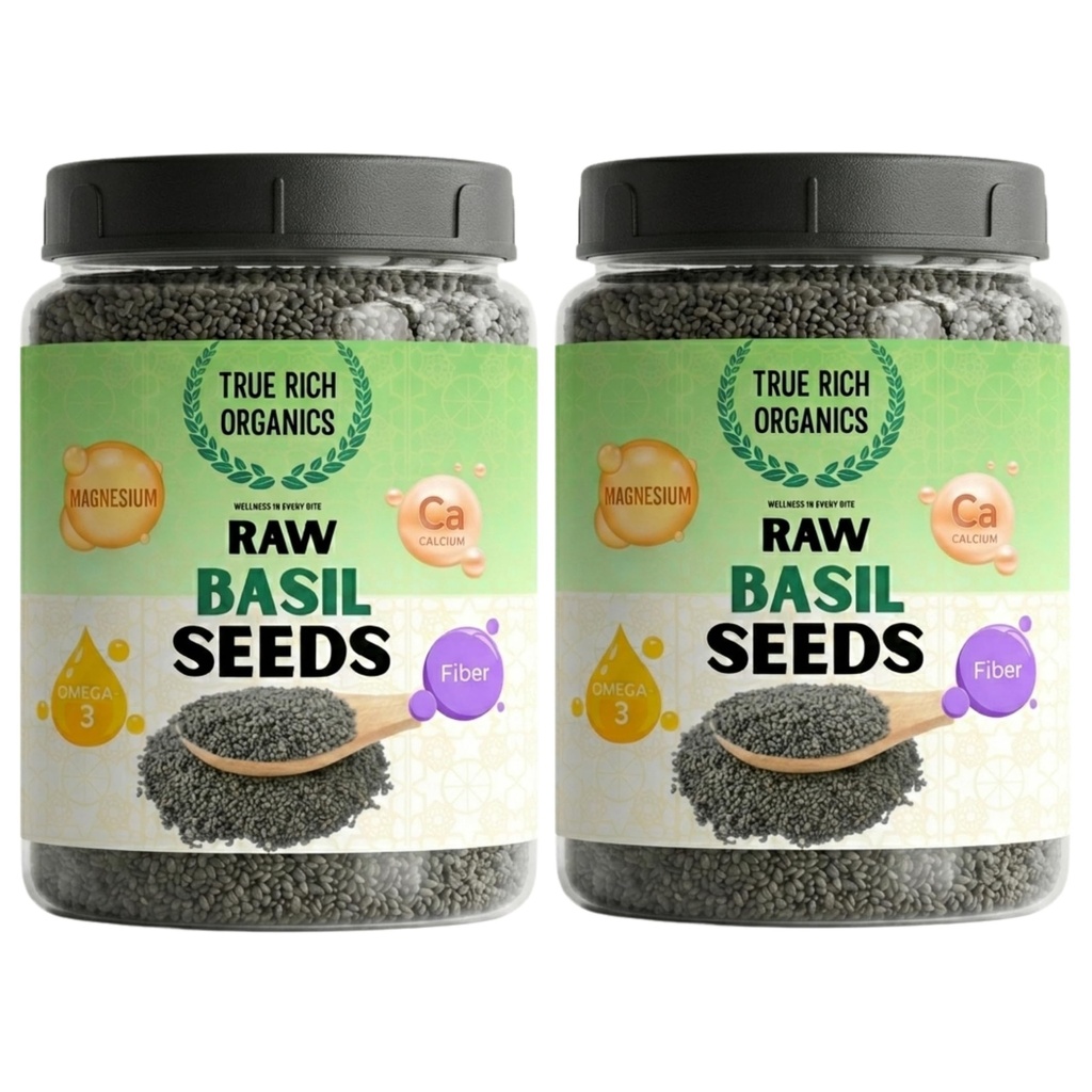 True Rich Organics Basil Seeds Combo Pack 300g Sabja Seeds Tukmaria | Natural Body Coolant | High Fibre & Omega 3 | For Falooda & Weight Management 150g Each
