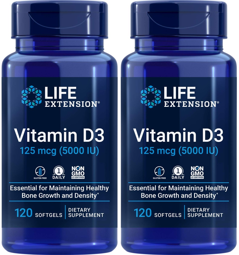 Life Extension Vitamin D3 5000 IU, 120 Softgels (Pack of 2)