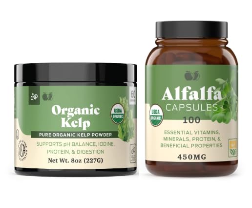 Organic Kelp Powder 8oz & Pure Alfalfa Leaf 100 Kapseln Bundle