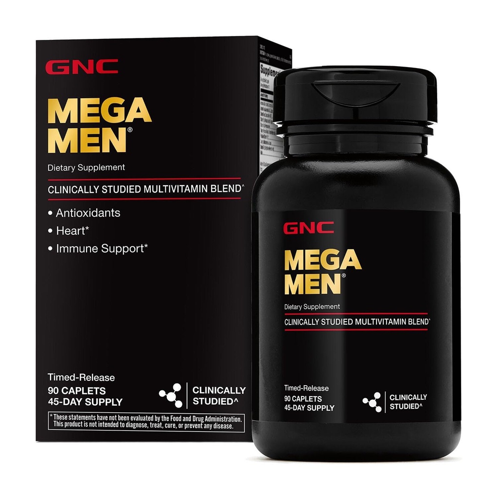 GNC Mega Men Caplets Multivitamin, clinicamente dimostrato di sentirsi meglio, supporto immunitario, supporto energetico, antiossidanti, vitamine B, vitamina D-3, rilascio tempestivo, 90 conte, alimentazione di 45 giorni