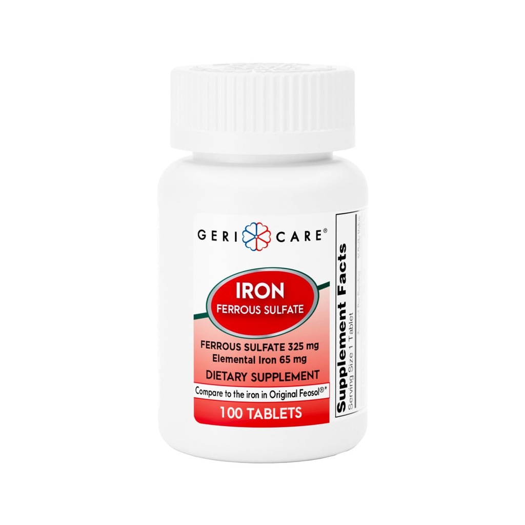GeriCare Eisensulfat Tabletten 325mg, Elemental Eisen 65 mg Hochpotenz Eisen Ergänzung | Nahrungsergänzung 100 Count. (Pack von 1)